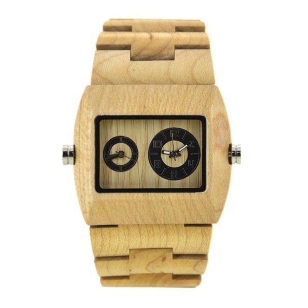 Men’s Dual-Dial Wooden Quartz Watch