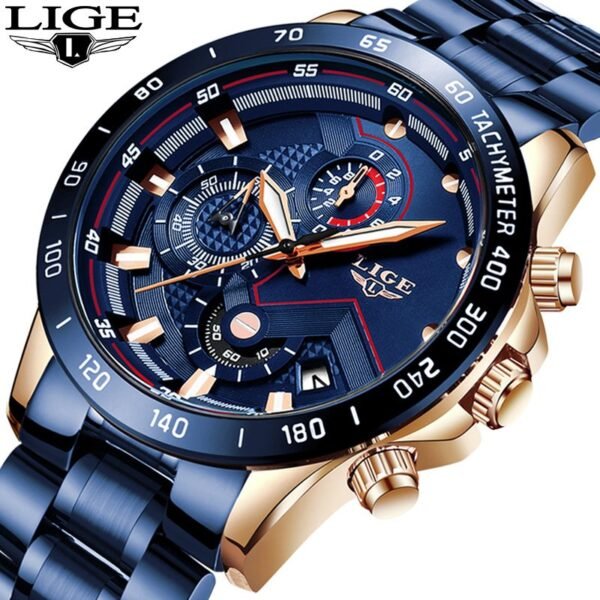 LIGE 9982 Men’s Quartz Chronograph Multifunction 30M Waterproof Watch
