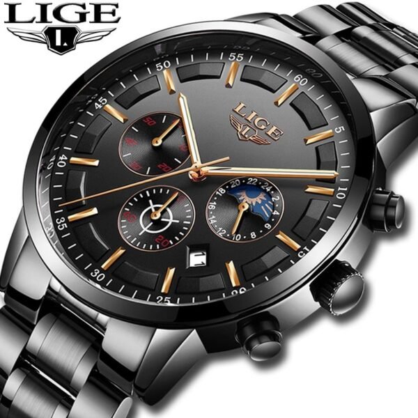 LIGE 9877 Men's Luxury Chronograph Waterproof Watch