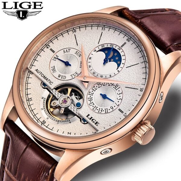 LIGE 6826 Men's 50M Waterproof Automatic Tourbillon Watch